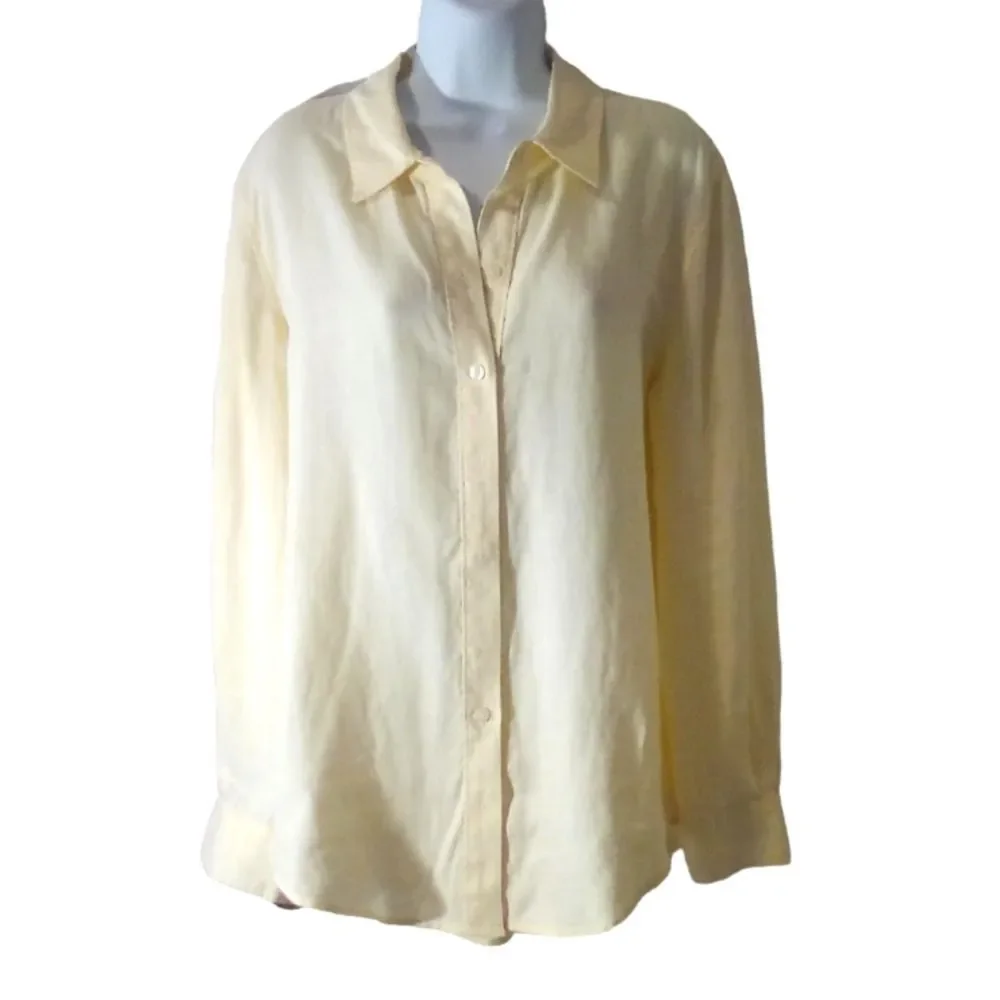 Workshop Republic Clothing pale yellow classic linen blouse shirt size L